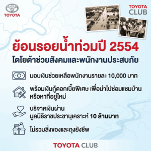 ย้อนรอยน้ำท่วมปี 2554 โตโยต้าช่วยพนักงานประสบภัย มอบเงินรายละ 10,000 บาท พร้อมเงินกู้ดอกเบี้ยพิเศษ